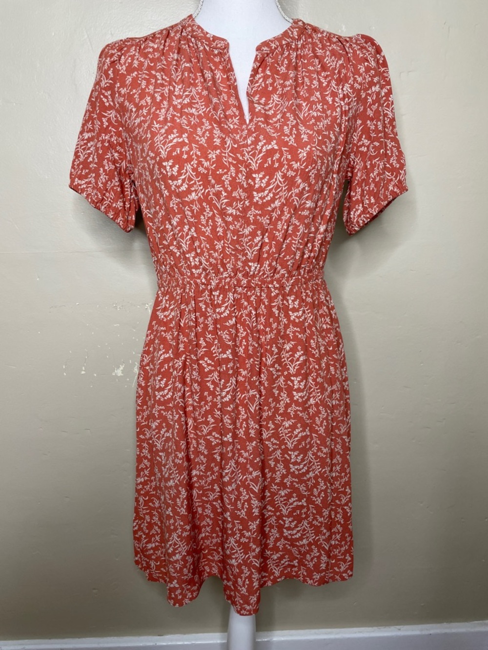 LOFT Factory Terracotta & Cream Floral Cottagecore Short Sleeve Dress SP